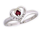 14K White Gold Garnet and Diamond Heart Ring